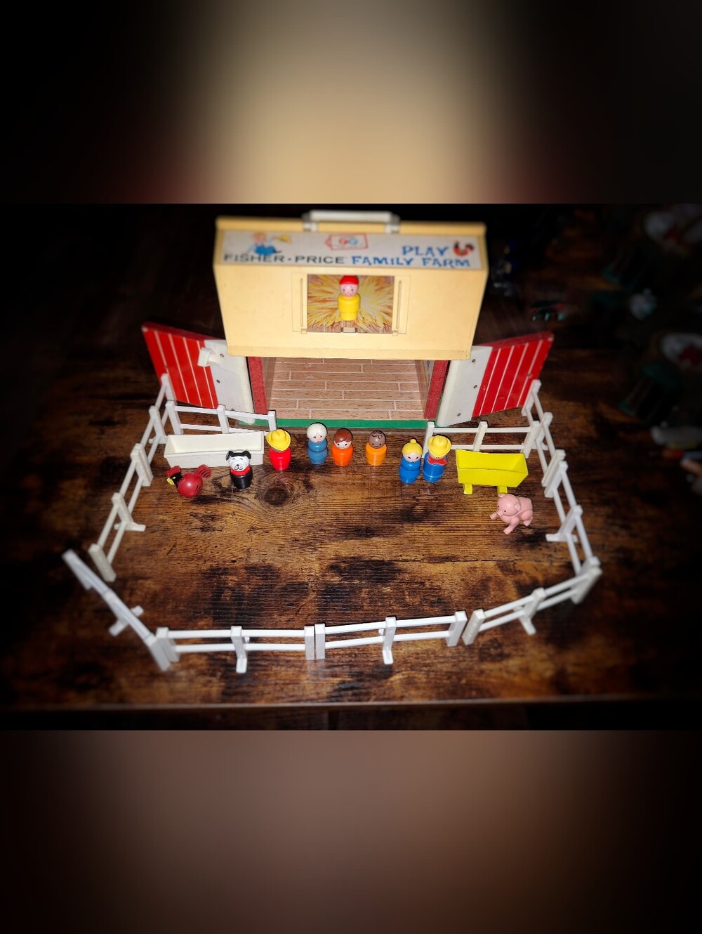 Vintage Fisher Price Farm With People Fence & Animals 1967 #915